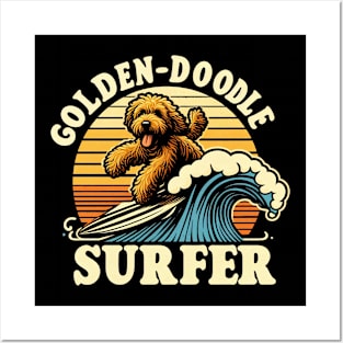 Retro Goldendoodle Surfer Posters and Art